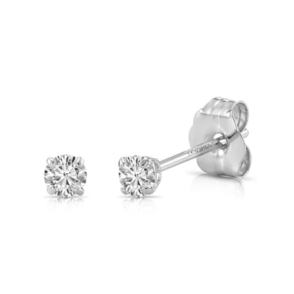 14k White Gold Solitaire Round Cubic Zirconia Stud Earrings with Pushbacks - style: 2.5mm