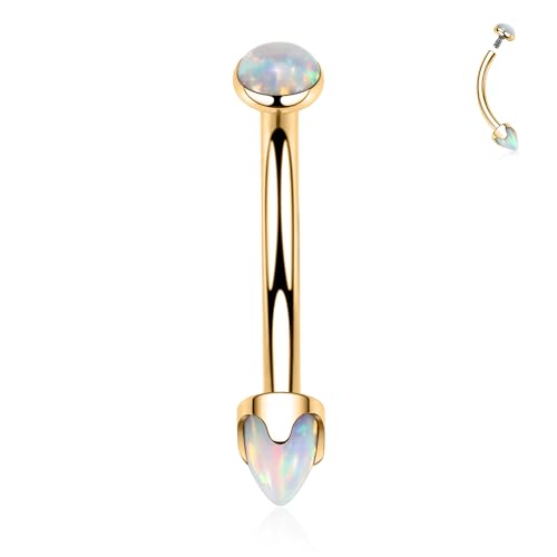 GAGABODY Titanium Eyebrow Jewelry - Curved Barbell & Labret Stud, 16g - Belly Button Ring & Cartilage Earring - Opal Bridge Jewelry - color: 1Pc-Arrow Shape Gold+White Opal