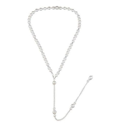 White Elegant Boho Pearl Back Chain Necklace Vintage Pearl Backdrop Long Sexy Tassel Pendant Body Chain Backless Dress Accessories for Women Wedding Brides and Prom Off-shoulder Dressing