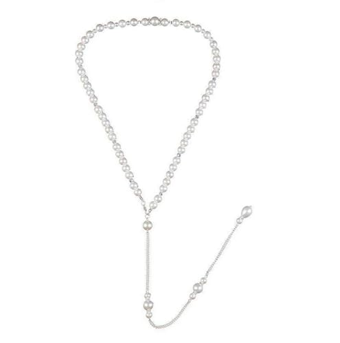 White Elegant Boho Pearl Back Chain Necklace Vintage Pearl Backdrop Long Sexy Tassel Pendant Body Chain Backless Dress Accessories for Women Wedding Brides and Prom Off-shoulder Dressing