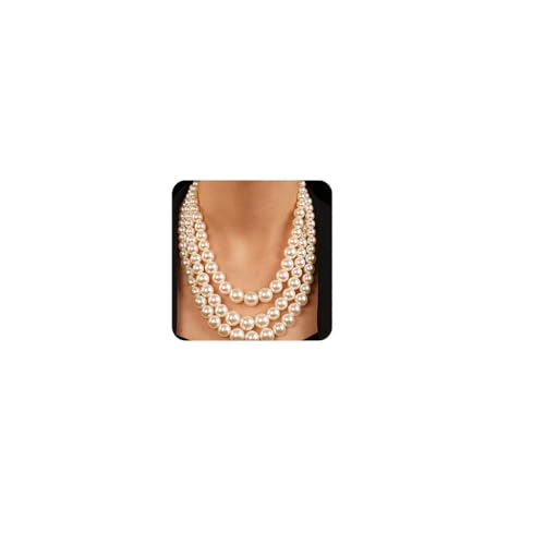 Vintage 1920s Large Collar Choker Necklace & Earring Set - Simulated Pearl Statement & Multi Strand Chunky Pearls Costume Jewelry for Wedding or Special Occasion - color: White