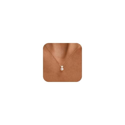 Pearl Necklaces for Women, Dainty Gold Necklace 14K Gold Plated Charm CZ Pearl Pendant Necklace Simple Gold Pearl Choker Necklaces for Women Trendy Wedding Womens Jewelry - color: CZ Pearl Necklace