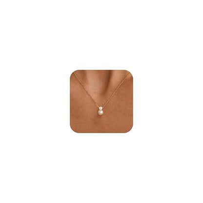 Pearl Necklaces for Women, Dainty Gold Necklace 14K Gold Plated Charm CZ Pearl Pendant Necklace Simple Gold Pearl Choker Necklaces for Women Trendy Wedding Womens Jewelry - color: CZ Pearl Necklace