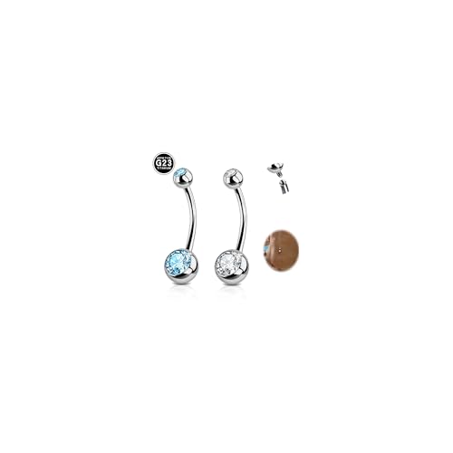 DJCIW 2PCS G23 Titanium Belly Button Rings 14G with Sparkling Cubic Zirconia Internally Threaded Navel Belly Piercing Curved Barbell Jewelry For Women Multiple Bar Lengths 6mm 8mm 10mm 12mm 14mm 16mm - color: Silvery-White+ Blue CZ, size: 14G-1.6x16x5/8mm