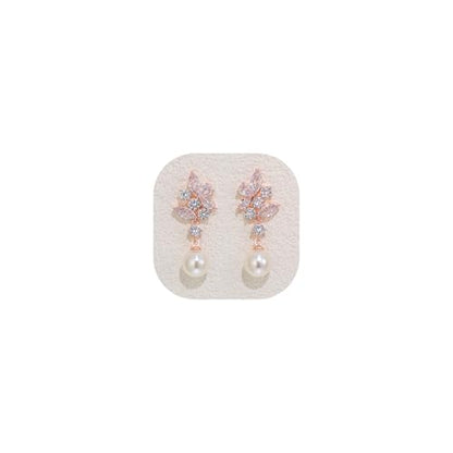 Crysdue Simulated Pearl Earrings for Women, Dainty Silver/Gold/Rose Gold Plated Cubic Zirconia Drop Dangle Earrings Wedding Jewelry for Bride Bridesmaid - style: A- CZ+pearl, rose gold