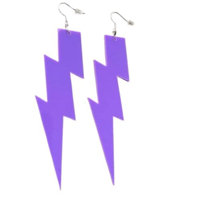 80s 90s Neon Earrings Fluorescence Retro Acrylic Lightning Drop Dangle Earring for Women Party Jewelry - color: purple