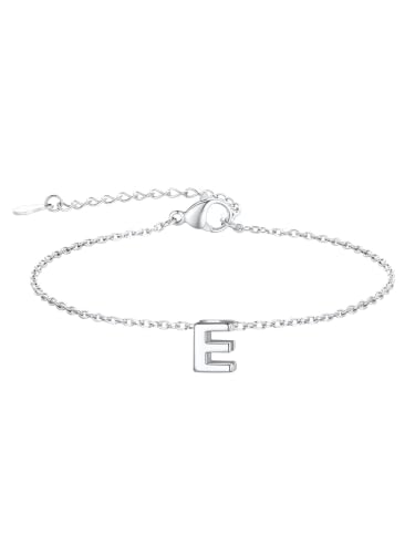 FindChic Initial Bracelets for Women Waterproof Stainless Steel Chain | 14K Gold Plated /Silver Letter A-Z Adjustable Monogram Charm Bracelet Dainty Gift for Women Wife Friend with Gift Box - color: Silver, size: letter E