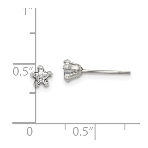 Diamond2Deal Stainless Steel Polished 4mm Star Cubic Zirconia Stud Earrings Len-0.18 In, Wid-0.19 In
