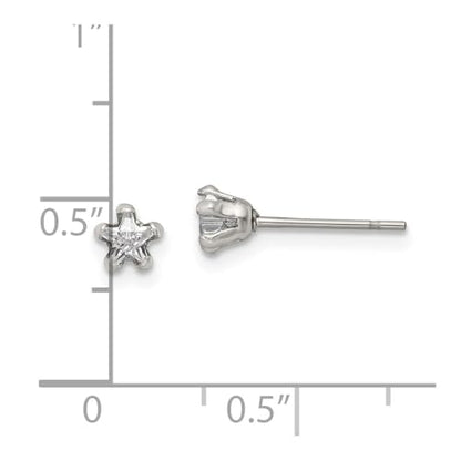 Diamond2Deal Stainless Steel Polished 4mm Star Cubic Zirconia Stud Earrings Len-0.18 In, Wid-0.19 In