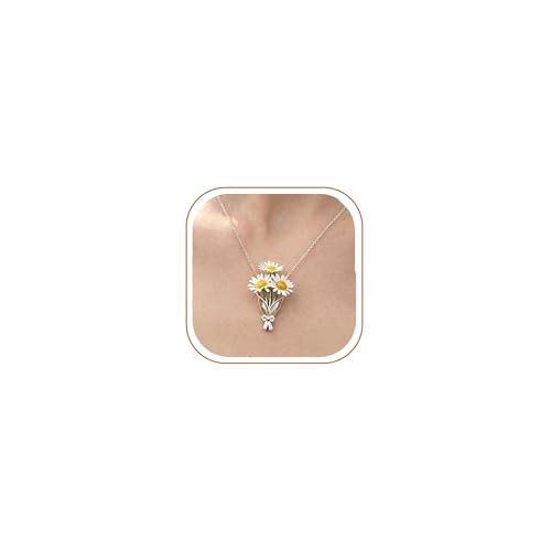MODRSA Gold Stacked Layered Necklaces for Women Pearl Pendant Charm Cross Lariat Slip Shell Starfish Y Chain Necklace Adjustable Silver Boho Jewelry Gifts for Women Summer Vacation Beach Accessories - color: F2- Bouquet Necklace(no flower) - Silver