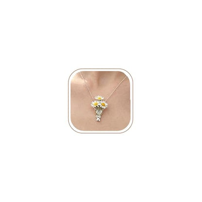 MODRSA Gold Stacked Layered Necklaces for Women Pearl Pendant Charm Cross Lariat Slip Shell Starfish Y Chain Necklace Adjustable Silver Boho Jewelry Gifts for Women Summer Vacation Beach Accessories - color: F2- Bouquet Necklace(no flower) - Silver