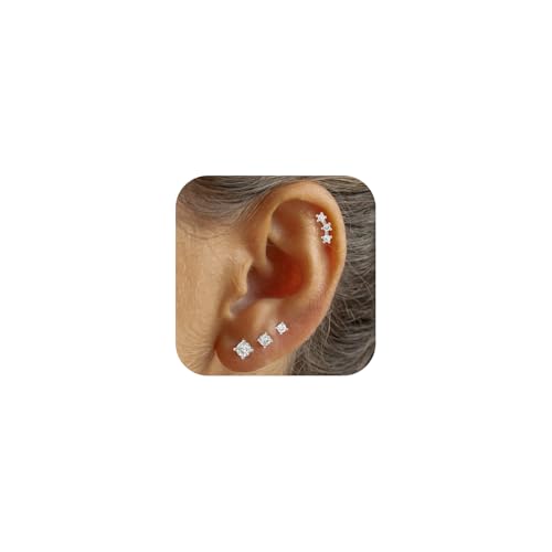 Stud Earring for Women, 14K Gold Silver Plated Hypoallergenic Studs Set | Trendy Cartilage Tragus Helix Clover Flower Earring Stack for Multiple Piercing, Dainty Cute Small Jewelry Gift, Non Tarnish - style: SL-CZ/Climbers A-4 Pairs