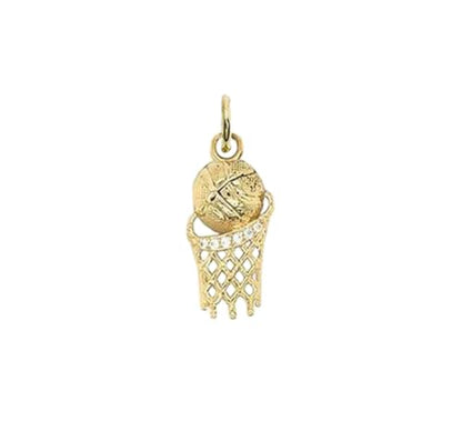 Takar Basketball Hoop Pendant Necklace – 925 Sterling Silver Gold Vermeil with Cubic Zirconia Accents – Sports Jewelry Gift for Basketball Lovers – Made in USA