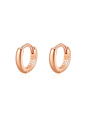Mini Tiny Huggie Hoop Earrings Top Upper Ear Cartilage Forward Helix Cuff Plain Simple 925 Sterling Silver Gold 9mm 8mm 7mm 6mm 5mm Hoop Earrings - color: Rose Gold-6mm