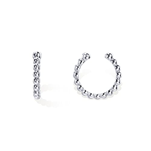 PAVOI 14K Gold Plated 925 Sterling Silver Round Huggie Ear Cuff Earrings for Women | Clip On Cartilage Cuff Earrings - style: Beaded
