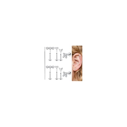 20g 16g Tragus Piercing Jewelry Helix Earrings Threadless Flat Back Earrings for Women Forward Helix Cartilage Earring Tragus Jewelry Medusa Labret Lip Piercing Jewelry Lip Studs 16 Gauge 8mm - color: B8 - threadless 16g 6+8mm - silver