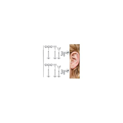 20g 16g Tragus Piercing Jewelry Helix Earrings Threadless Flat Back Earrings for Women Forward Helix Cartilage Earring Tragus Jewelry Medusa Labret Lip Piercing Jewelry Lip Studs 16 Gauge 8mm - color: B8 - threadless 16g 6+8mm - silver