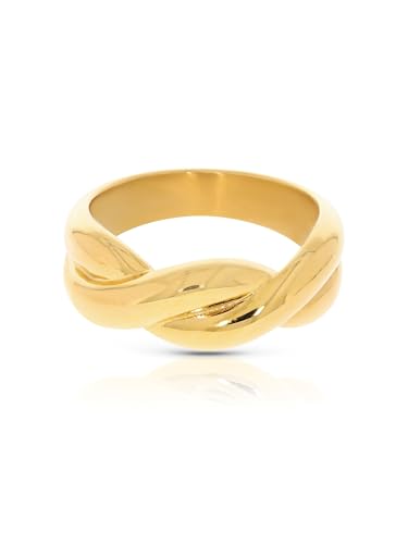 Hey Harper Gold Ring for Women - Gold Plated Stacking Waterproof & Sweatproof Jewerly Ring - Everday Non Tarnish Cute Fashion Circle Rings - style: Donna Ring