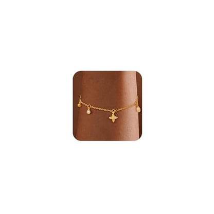 Gold Bracelets for Women, Dainty Friendship Charm Bracelet 14K Gold Plated Summer Shell Starfish Pearl Bracelet Cute Heart Charm Bracelets for Women Trendy Non Tarnish Beach Jewelry Gifts - color: Gold-Pearl