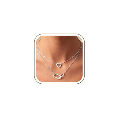 RANKEEF Layered Gold Necklaces for Women Sterling Silver Necklace Waterproof Silver Necklace For Women Adjustable Sterling Silver Necklace For Women Set Jewelry Gift - color: Silver-B