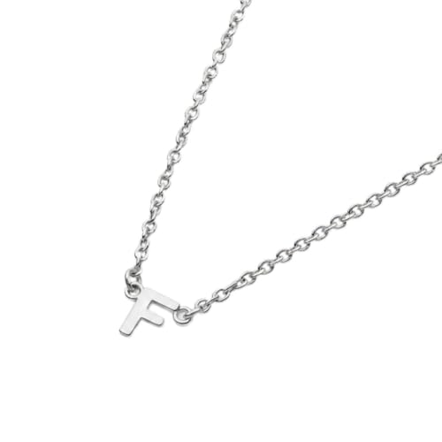OAK & LUNA Inez Initial Necklace - Gold Plated & Sterling Silver — A-Z Letter Pendant on 15″ + 2″ Adjustable Cable Chain - color: 925 Sterling Silver, style: Letter F