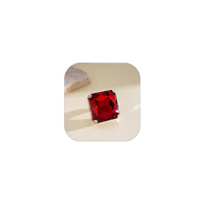 Chunky Oversized Huge Square Open Ring for Women Artificial Crystal Rhinestone Band Rings Statement Geometry Exaggerated Adjustable Cocktail Party Jewelry - color: Red