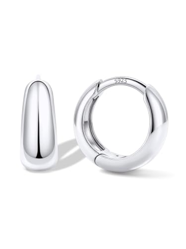 Bestyle Gold Huggies Earrings for Women Hypoallergenic 925 Sterling Silver Post Huggie Hoop Earrings Thick Lightweight Small Hoop Earrings 8/10/12/14mm - color: Silver, size: 8mm