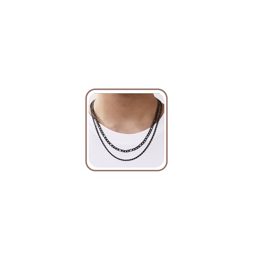 Layered Stainless Steel Chain Necklaces for Men Boys, 2Pcs Cuban Link/Rope/Herringbone Chains Jewelry Gifts, 16 "/18 ", 18 "/20 ", 20 "/22 ", 22 "/24 " - color: Black, size: 22IN/24IN, style: Figaro/ Rope Chain Set