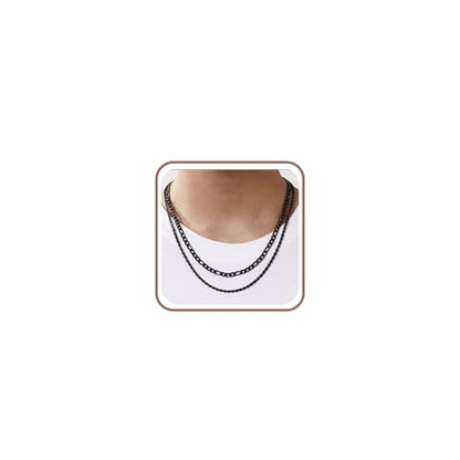 Layered Stainless Steel Chain Necklaces for Men Boys, 2Pcs Cuban Link/Rope/Herringbone Chains Jewelry Gifts, 16 "/18 ", 18 "/20 ", 20 "/22 ", 22 "/24 " - color: Black, size: 22IN/24IN, style: Figaro/ Rope Chain Set