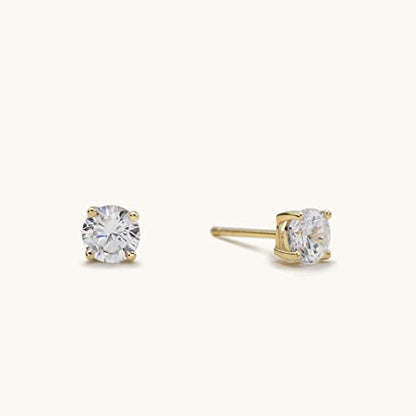 925 Sterling Silver 4 Prong Cubic Zirconia Stud Earrings for Women, Hypoallergenic, Sizes 2mm-6mm - color: Gold, size: 6mm