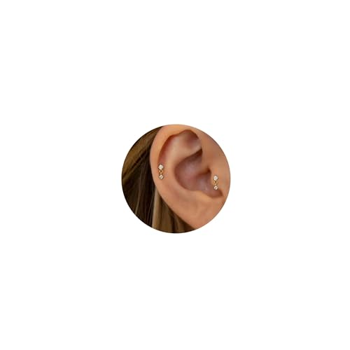 2 Pairs 20G/18G/16G Dainty Stud Earrings, Cubic Zirconia Screw Flat Back Drop Earrings & Tiny Birthstone Dangle Earrings - color: Drop- (April)- Clear Crystal &CZ