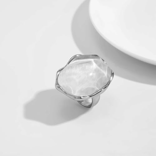 Irregular Large Resin Open Statement Rings for Women Boho Chunky Oval Finger Charm Ring Adjustable Geometric Enamel Teardrop Cocktail Ring Jewelry - color: White