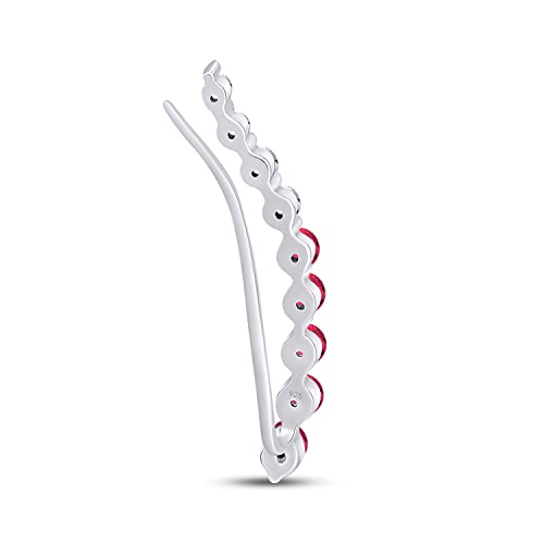 One Piece Right Ear Climber Earring for Women With Birthstone And White CZ | Floating Curved Bar Ear Crawler In 14K Gold Over Sterling Silver Jewelry for Her - color: Simulated Ruby