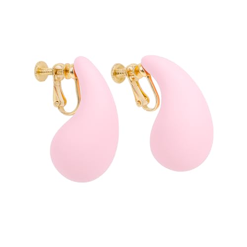 14K Gold Clip On Earrings Women,Teardrop Chunky Detachable Hoop Clip-On Earrings for Non Pierced Ears Hypoallergenic Lightweight Earring Clips - color: Pink