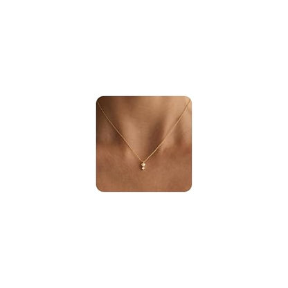 Gold Necklace for Women, Dainty 14K Gold Plated Pendant Necklaces for Women Trendy Simple Choker Chain Cubic Zirconia Circle/Interlocking/Sun/Pearl Necklace Fashion Jewelry Charm Gifts - color: Pearl CZ-2