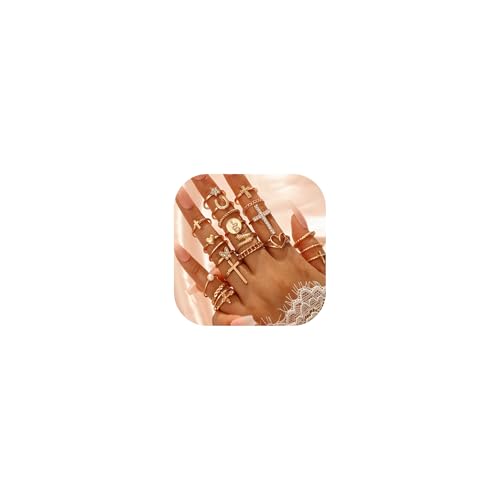 Gold Rings for Women Non Tarnish Stackable Rhinestone Moon Star Rings Dainty Stacking Pearl Butterfly Midi Pinky Thumb Joint Finger Knuckle Ring Set Gold Non Tarnish Jewelry Gifts Trendy Stuff - color: I Gold Stackable Rings 22Pcs