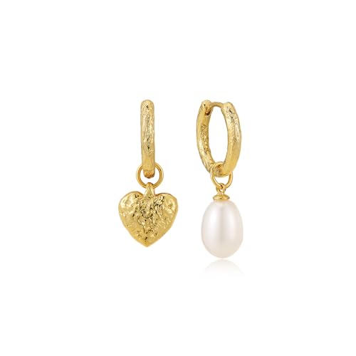 ARSIS Heart Charm Huggie Hoop Earrings for Women, Dainty 18K Gold Plated Heart Drop Hoops with CZ, Hypoallergenic, 925 Sterling Silver Posts, Tarnish-Free, Lightweight Jewelry Gift for Her - color: Heart & Pearl Huggie Hoop