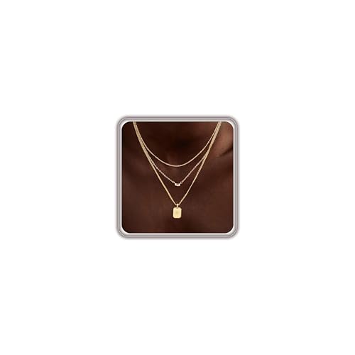 Layered Gold Necklace for Women Trendy,14K Gold Plated Dainty Stackable Cuban Link Herringbone Paperclip Chain Diamond/Coin/Cross/Tag/Mobius Pendant Necklace Set Fashion Jewelry Christmas Gifts - color: Gold CZ Curved Tag Pendant