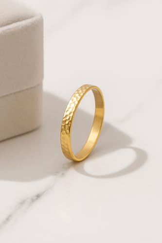 Wedding Bands Ring for Women Men Rose Silver Gold Polished Slim Engagement Promise Rings Comfort Fit - size: 9, style: hammered design