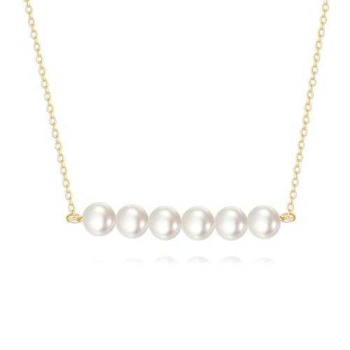 KECHO 14K Real Gold Beads Pendant Necklace Solid Yellow Gold Jewelry Anniversary Birthday Gifts for Women - color: White Pearl 6