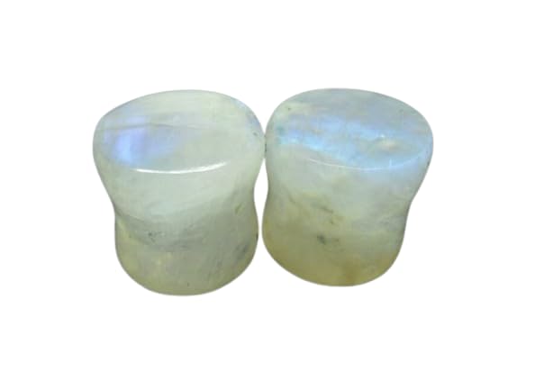 Natural Rainbow Moon Stone, Tunnels White Fire Plugs Ear Gauge & Plugs Earrings Convex & Concave