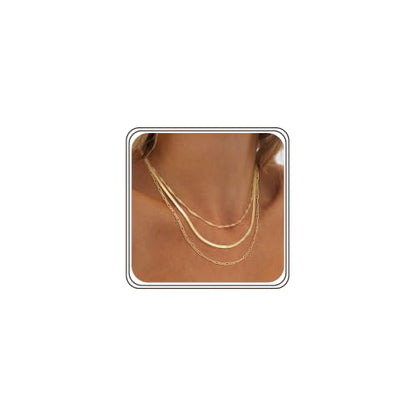 NECOCY 14K Gold Plated Layered Necklace for Women, Dainty Chain Necklace Stackable Trendy Cuban Link Rope Snake Chain Choker Simple Chunky Herringbone Necklace Stack Jewelry Set Gift for Women - style: 3PCS Layered-A