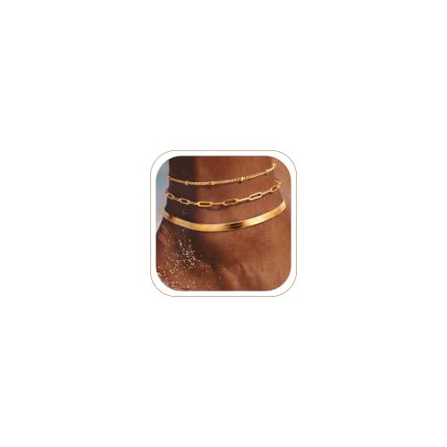 DEARMAY Gold Anklets for Women Waterproof | Non Tarnish14K Gold Plated Ankle Bracelets Set Stack, Summer Beach Jewelry Gifts for Vacation - color: Gold Anklet-F