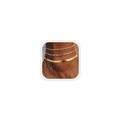 DEARMAY Gold Anklets for Women Waterproof | Non Tarnish14K Gold Plated Ankle Bracelets Set Stack, Summer Beach Jewelry Gifts for Vacation - color: Gold Anklet-F