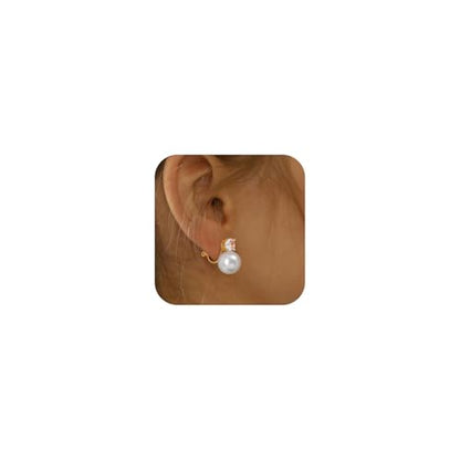 Awinesn Pearl Clip on Earrings for Women 14K Gold Silver Plated Pearl Earrings Cubic Zirconia Non Pierced Earrings for Women Jewelry Gifts Wedding Party - color: CZ-gold-12mm