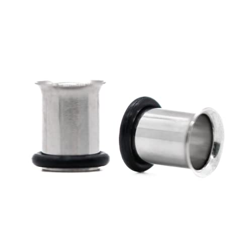 Forbidden Body Jewelry 12G-1 Inch Surgical Steel Single Flared Tunnel Plugs Plus O-Ring, Choose Pcs/Gauge - style: 2pcs: 8mm (0GA)
