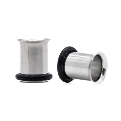 Forbidden Body Jewelry 12G-1 Inch Surgical Steel Single Flared Tunnel Plugs Plus O-Ring, Choose Pcs/Gauge - style: 2pcs: 8mm (0GA)