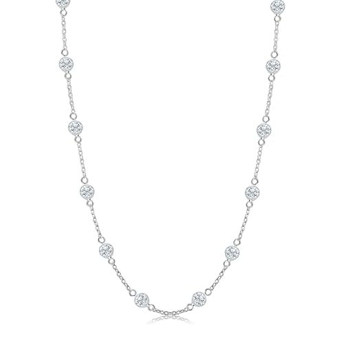 LeCalla 925 Sterling Silver CZ Station Necklace for Women | Italian Round Cubic Zirconia Station Chain Necklace (16, 18, 20, 24 Inches) - color: Sterling Silver, size: Length 20 Inches (Women's Matinee Length)