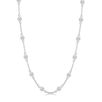 LeCalla 925 Sterling Silver CZ Station Necklace for Women | Italian Round Cubic Zirconia Station Chain Necklace (16, 18, 20, 24 Inches) - color: Sterling Silver, size: Length 20 Inches (Women's Matinee Length)