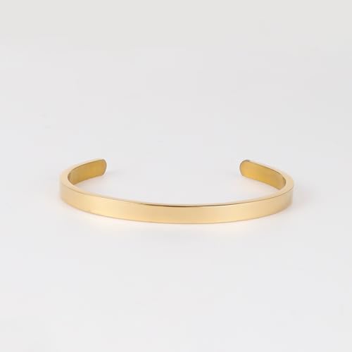 Stainless Steel Open Bangle Bracelet for Women 6mm/8mm Fashion Adjustable Wristband - color: A-Gold, size: 6mm